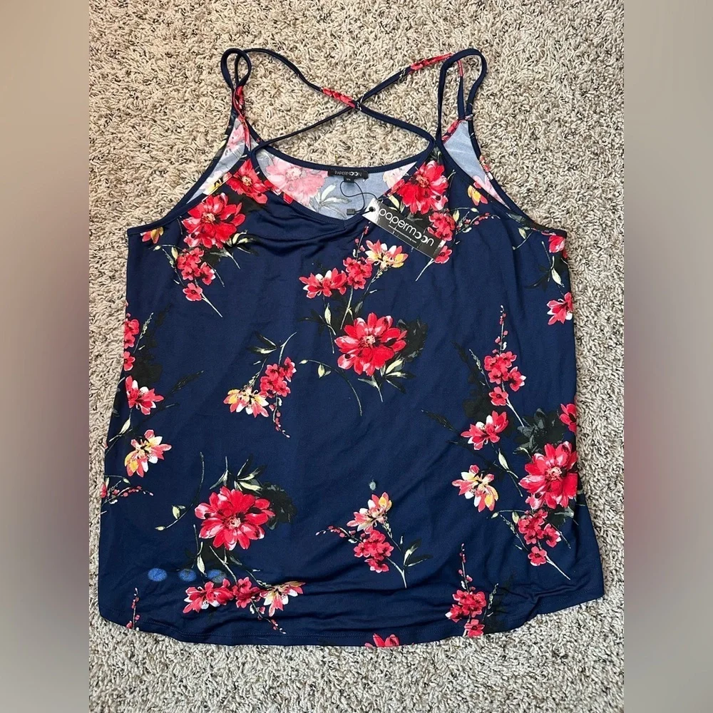 Papermoon Floral Navy Camisole Top, size 1X - Picture 2 of 3
